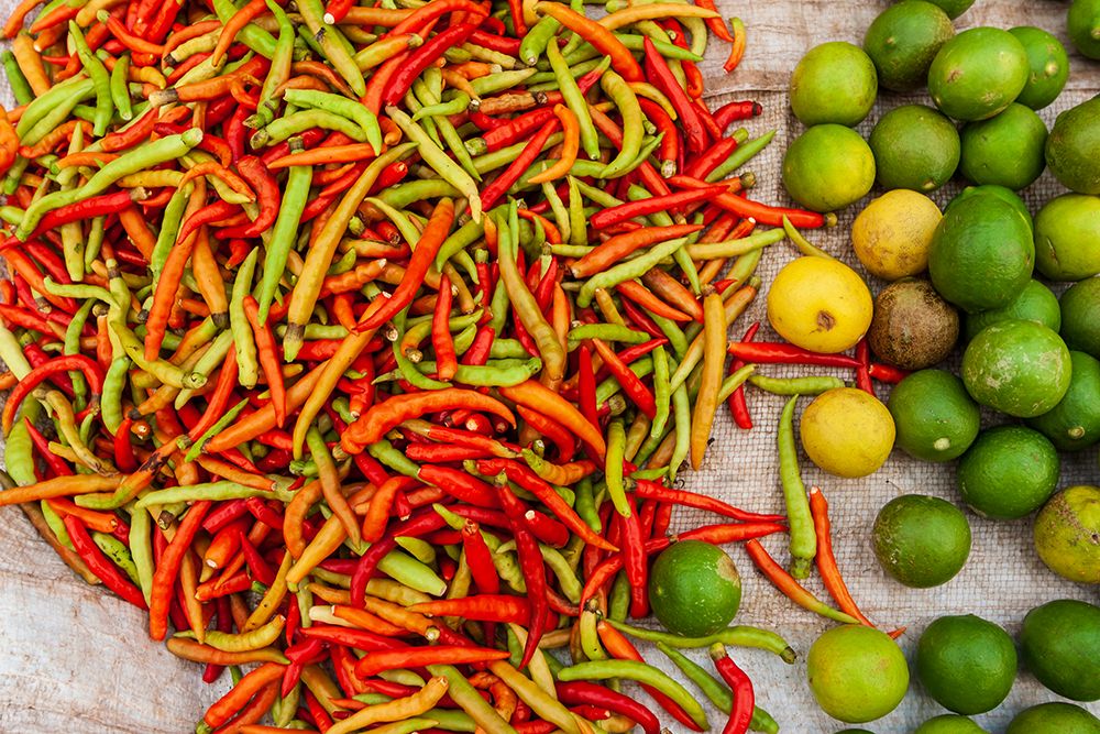 Peppers and limes at market-Vientiane-Capital of Laos-Southeast Asia